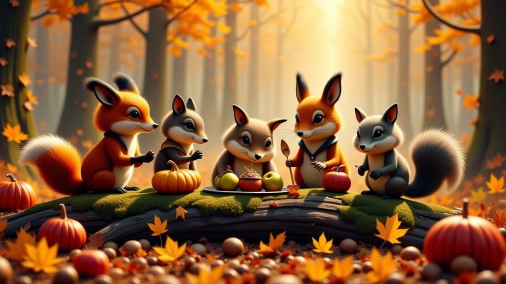 A heartwarming scene of woodland pilgrims Tkanksgiving
