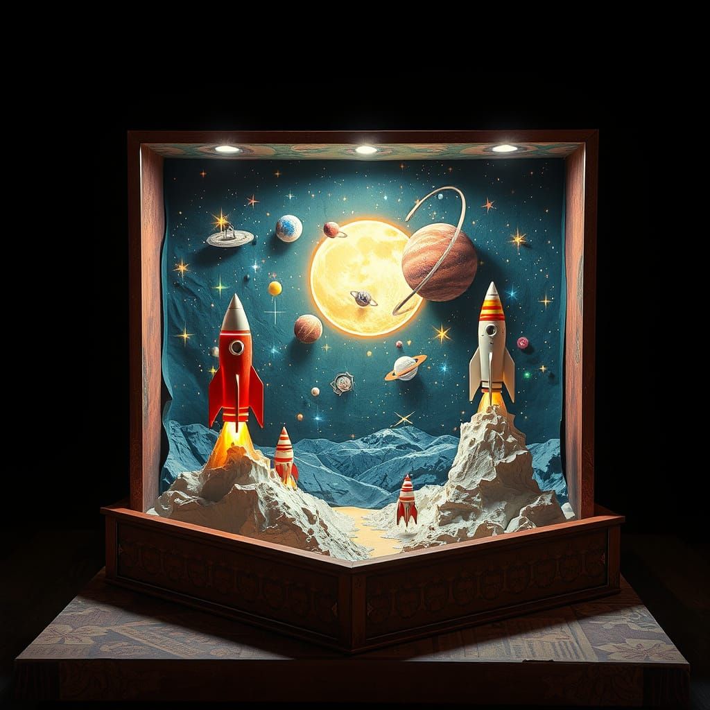 Grunge Whimsy: Diorama Box of Sci-Fi Wonders in Neon