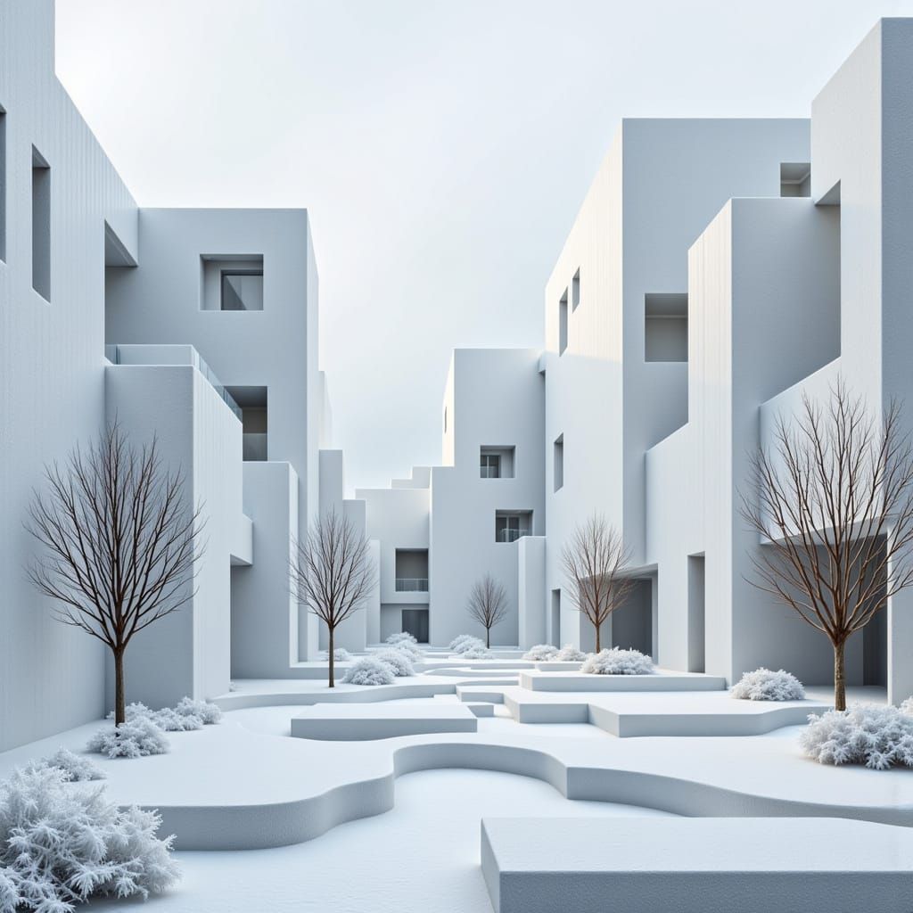 Surreal Buildings in Frozen Minimalist Style