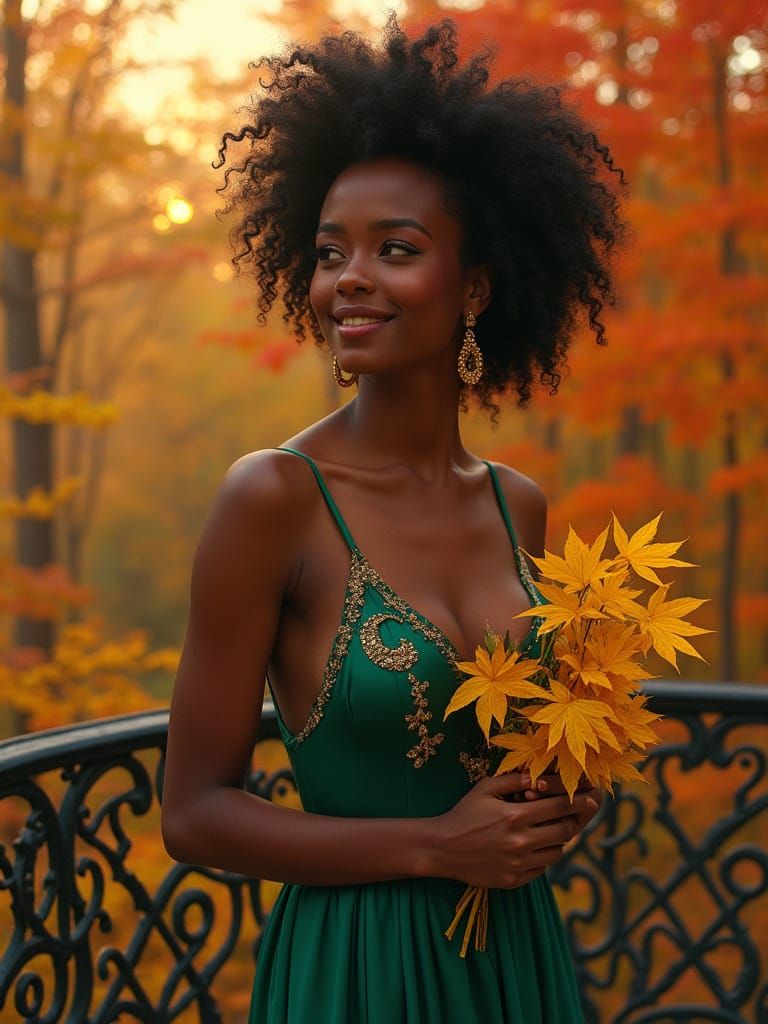 Elegant African American Woman in Art Nouveau-Inspired Digit...