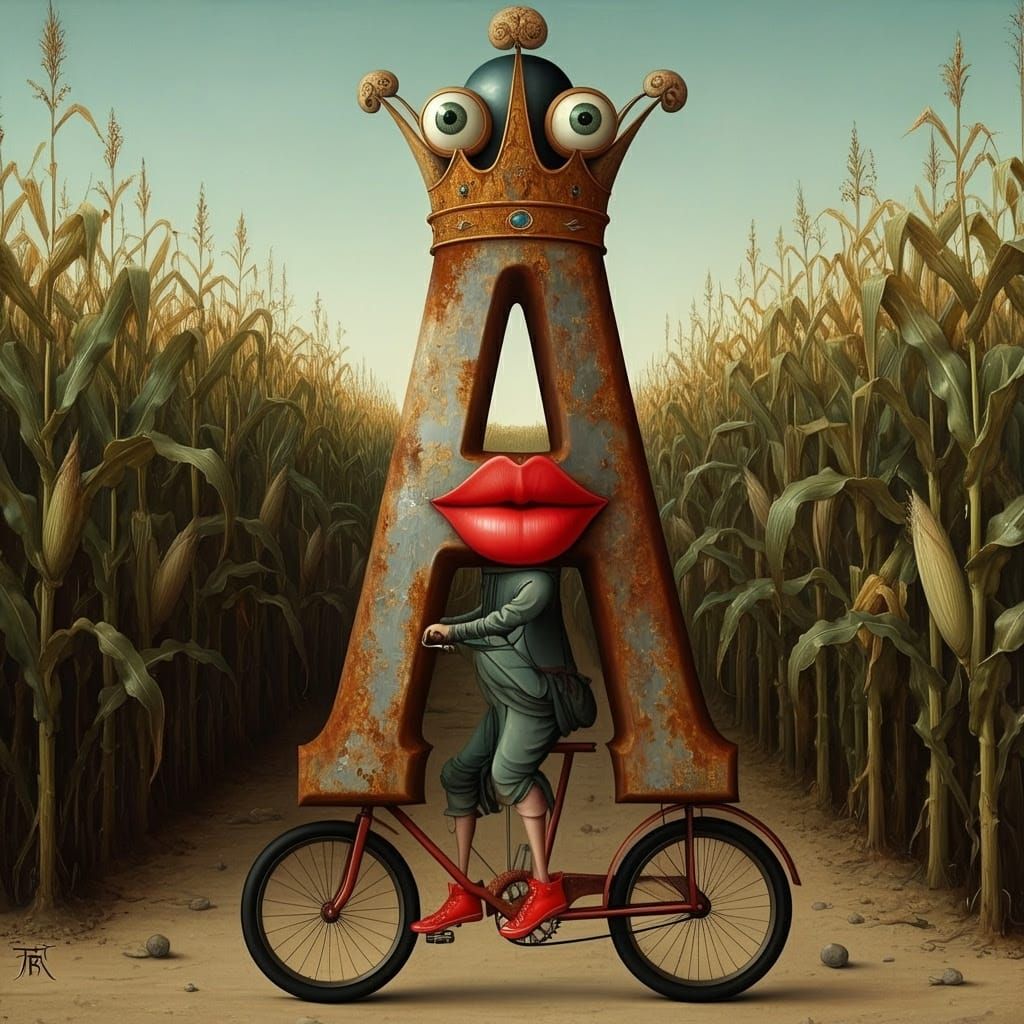 Medieval Creature Rides Bicycle through Cornfield in Dürer S...