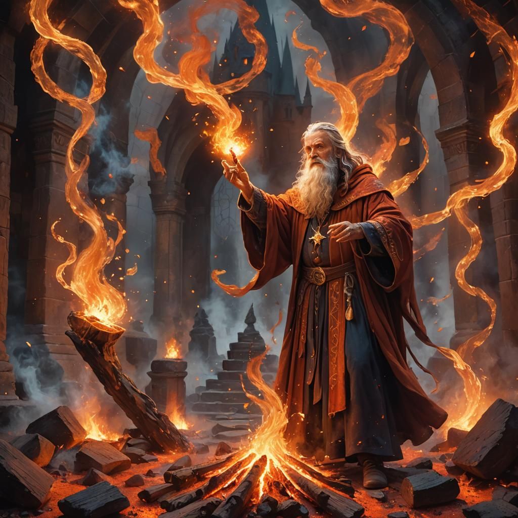 Wizard Casting Spell in Moonlight: Fantasy Illustration