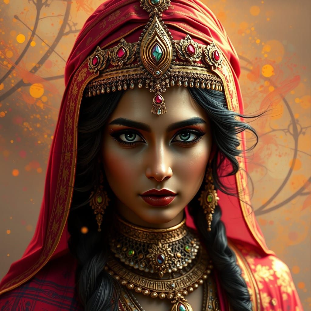 Surreal Rajput Queen Radiates Beauty in Triadic Color Palett...