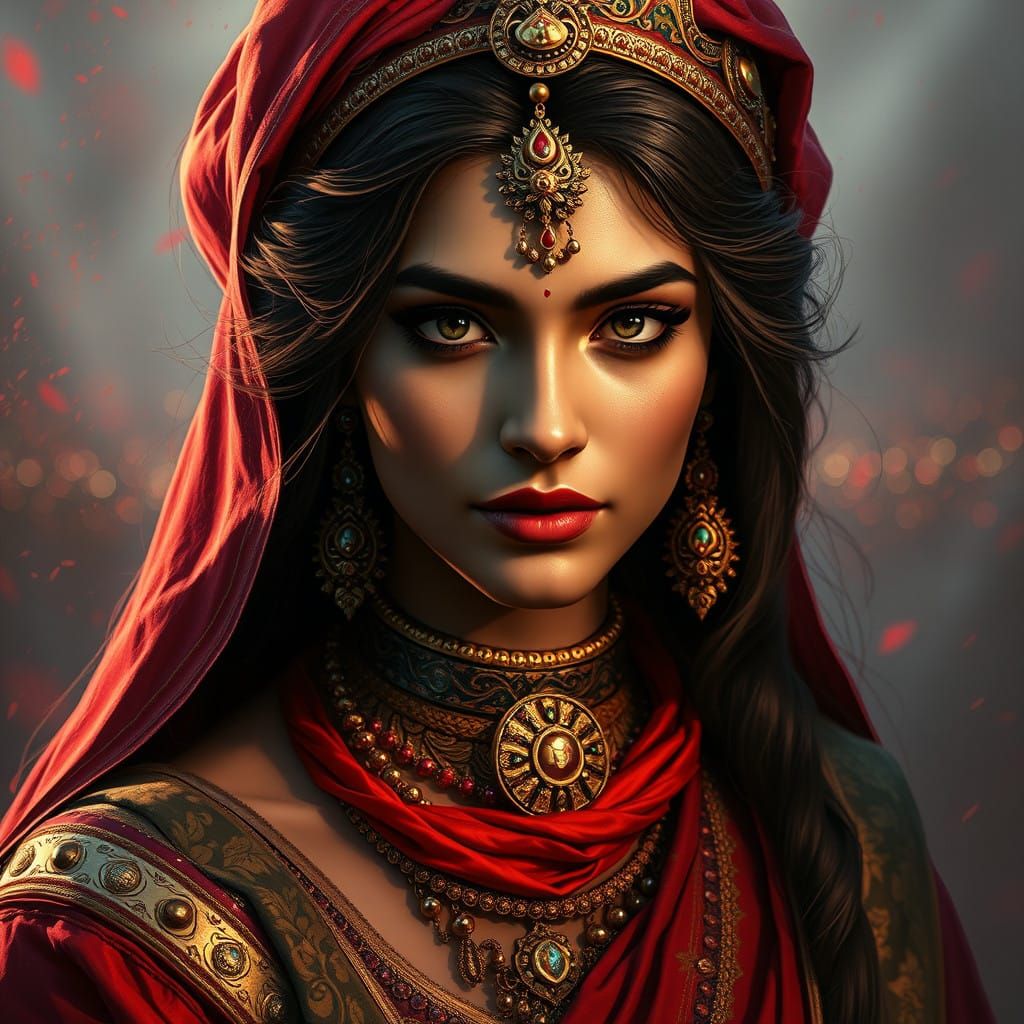 Vibrant Rajput Queen Portrait in Exquisite Detail