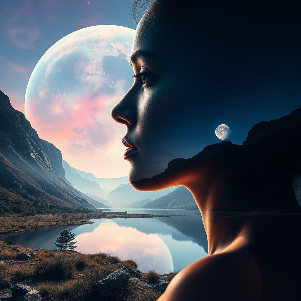 Double Exposure Portrait with Alien Landscape