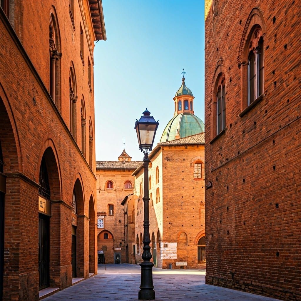 Bologna Lamp Post with Medieval Architecture