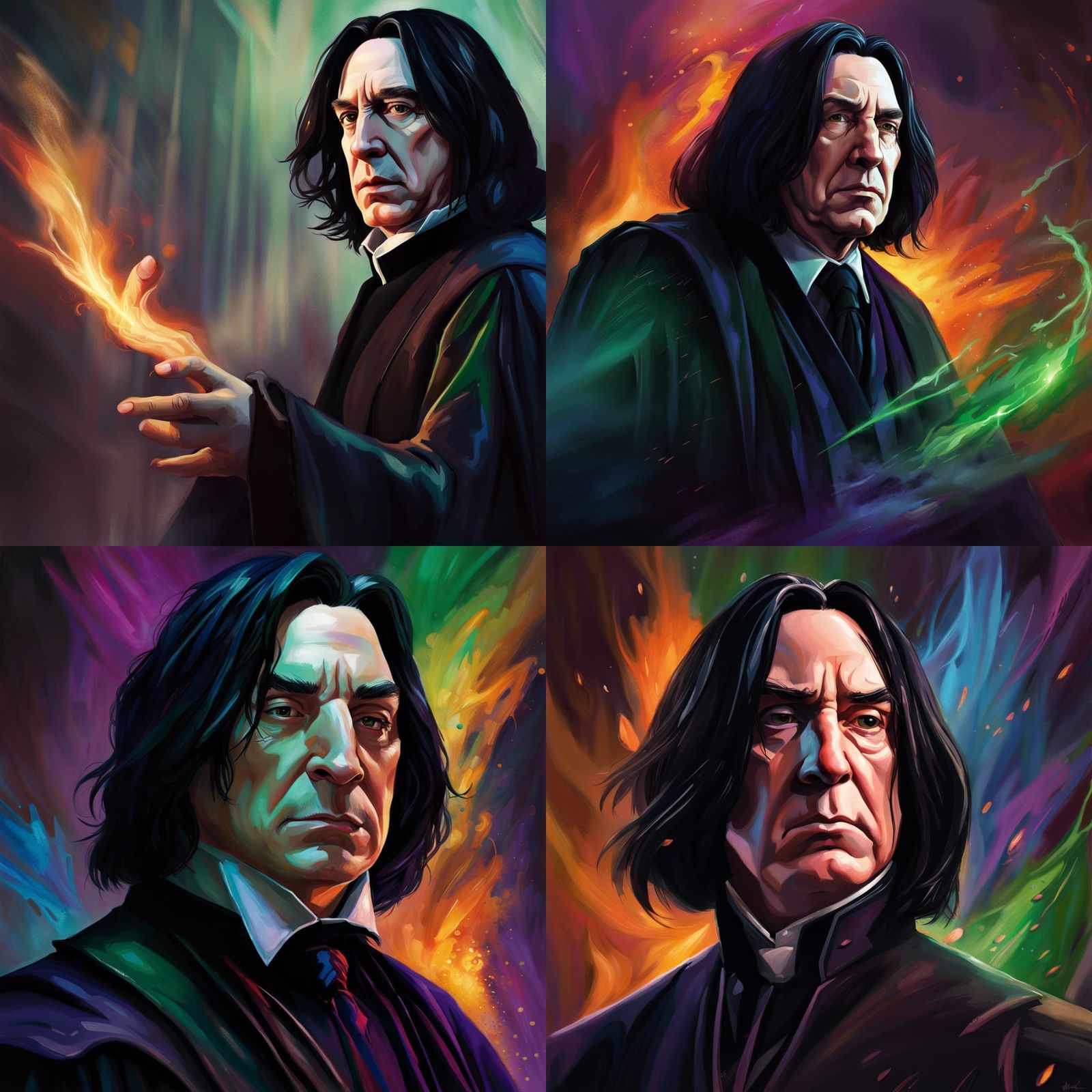 Hyperrealistic Portrait of Severus Snape in Wizarding Clothi...