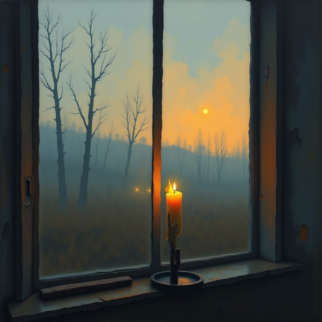 Candle of Forgotten Fire in Static Dusk
