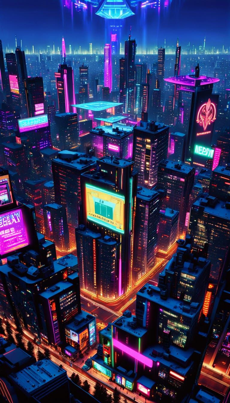 Cyberpunk Metropolis at Night in Cinematic Style