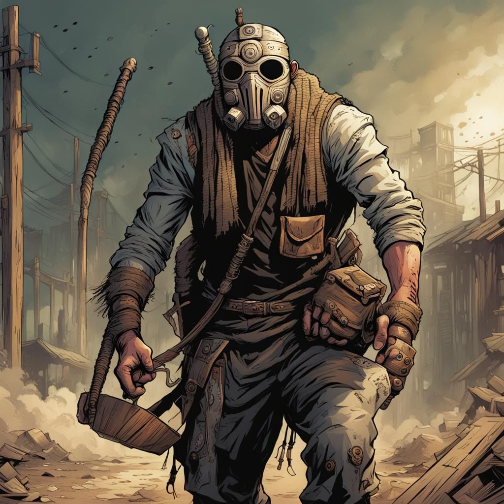 Post Apocalyptic Tribal Warrior with Greatclub Comic Art