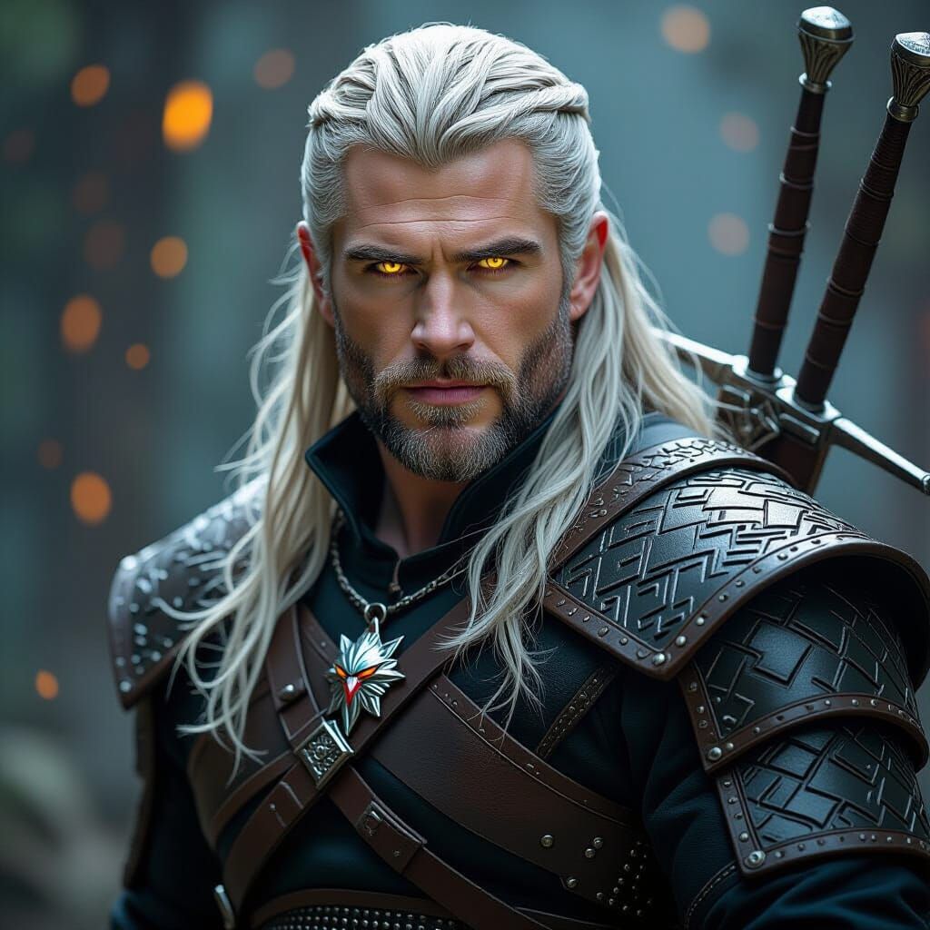 Fantasy Swordsman with Wolf Medallion in Dark Style