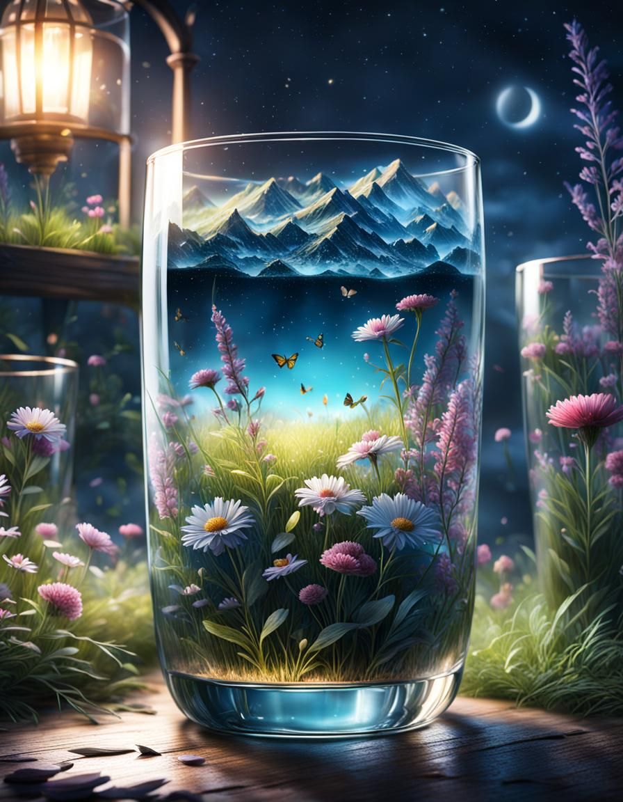 Midnight Meadow Encased in Glass: Digital Painting