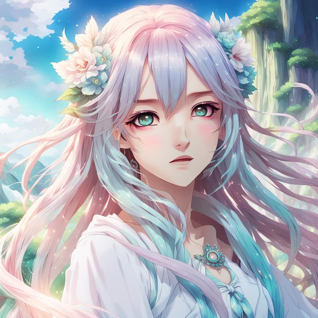Ethereal Anime Girl in Fantasy Landscape