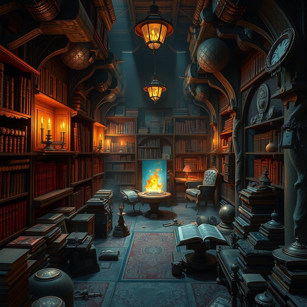 Mysterious Hidden Library with Ancient Artifacts