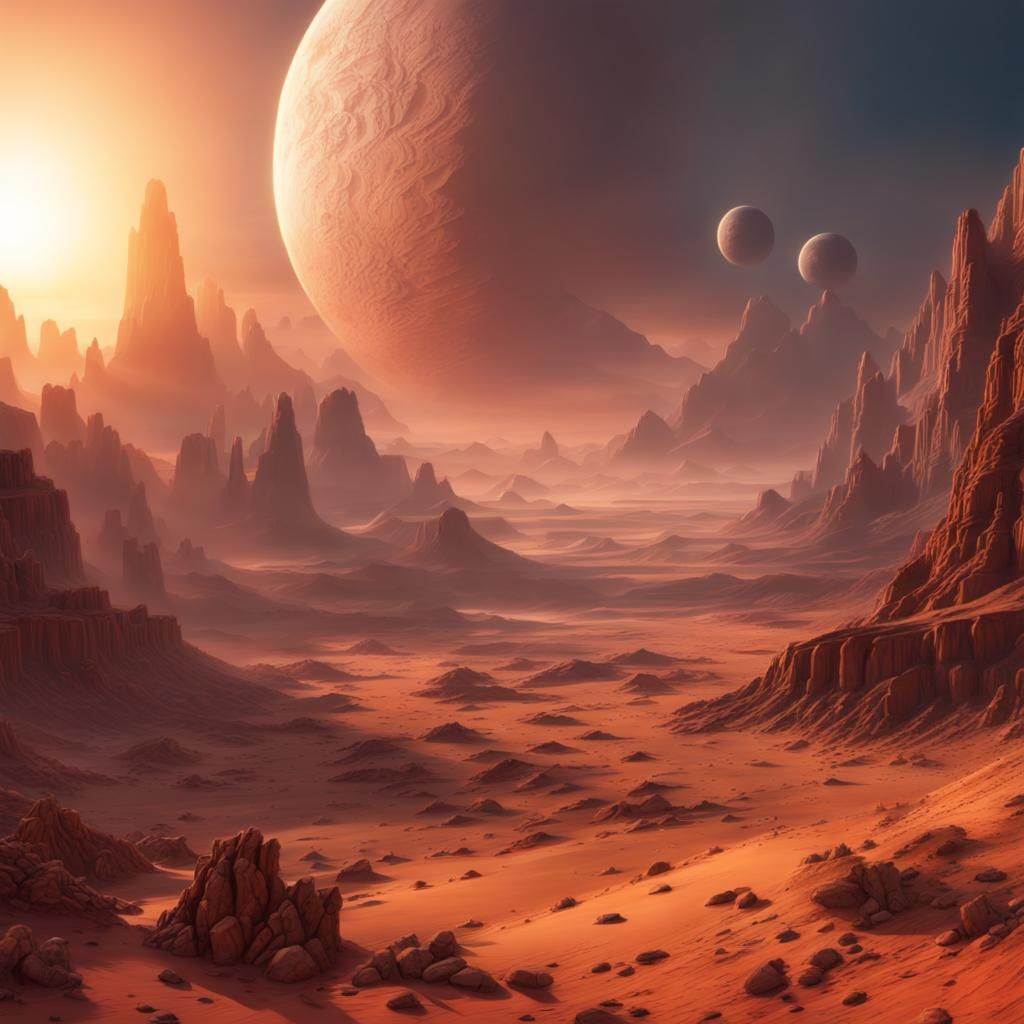 Alien Desert Canyon Sunrise: Digital Matte Painting