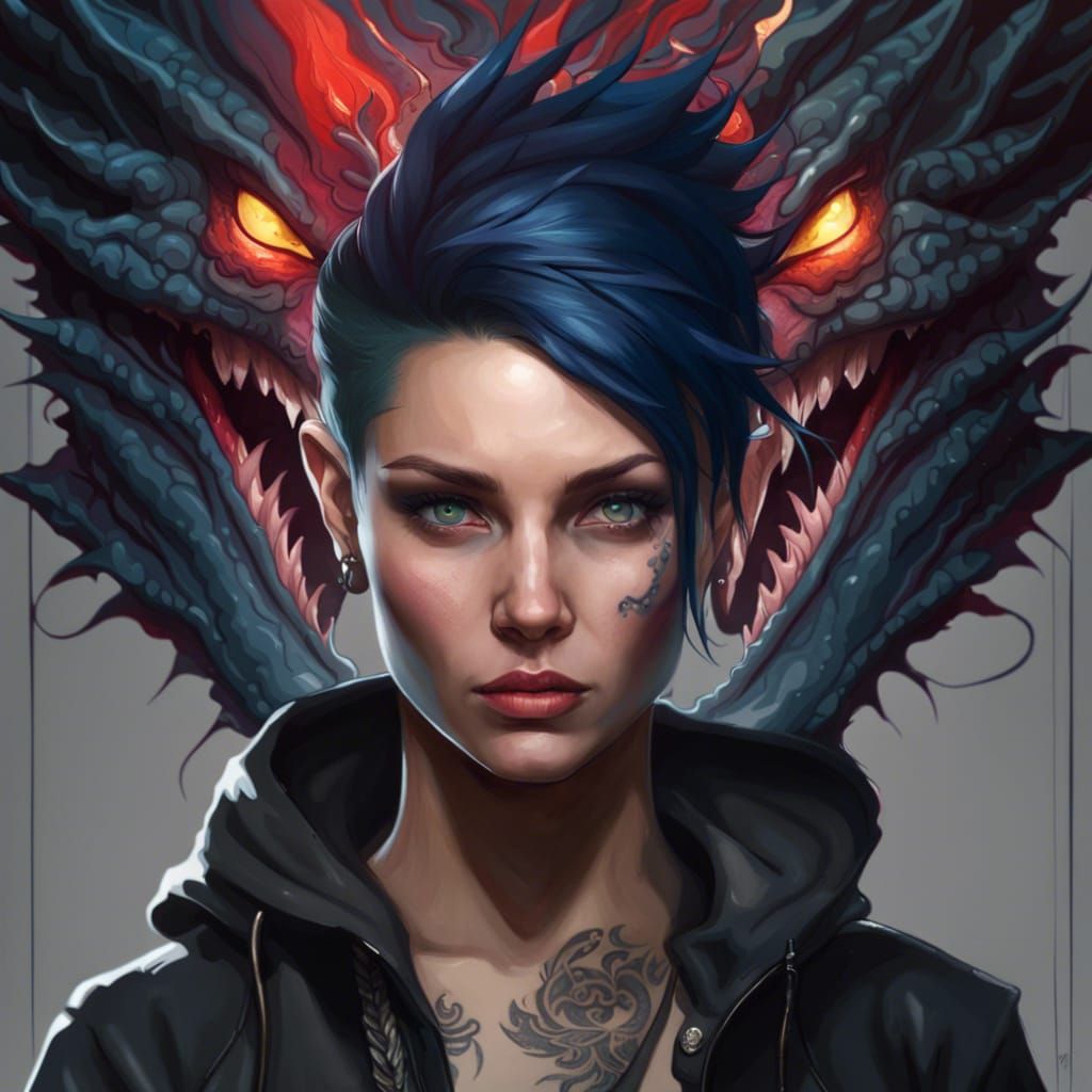 Girl with Dragon Tattoo: Hyperdetailed Portrait