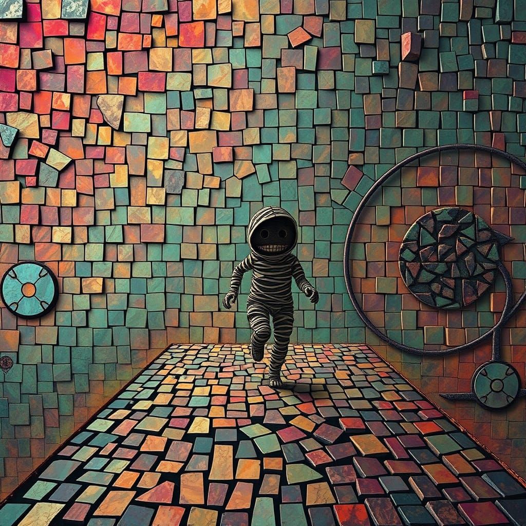 Ancient Mosaic Artwork with Intricate Tessellations and Drea...