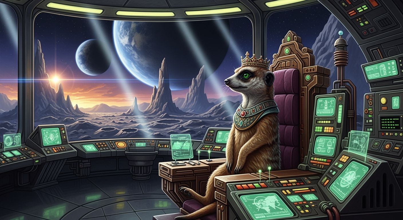 Regal Meercat on Lunar Throne: Digital Painting
