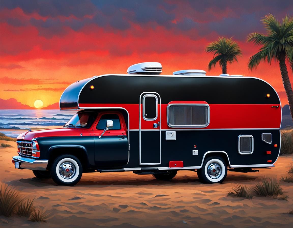 Teardrop Trailer on Beach Campground: Matte Painting