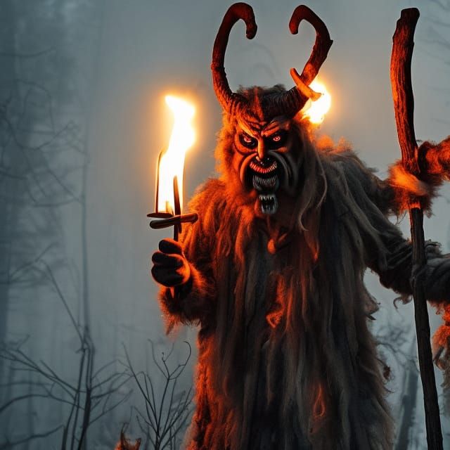 Krampus at Forest Edge in Tim Burton Style