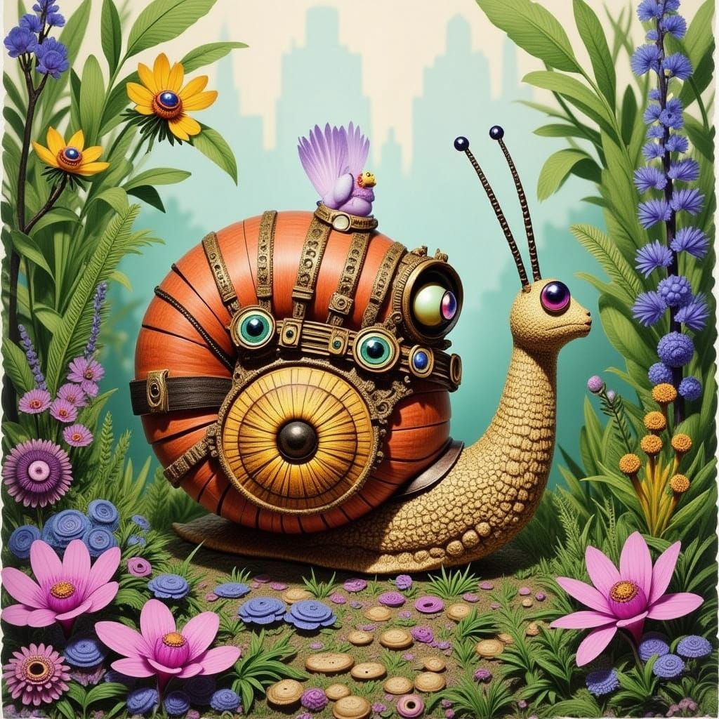 Snail's Garden Adventure in Beatrix Potter Style
