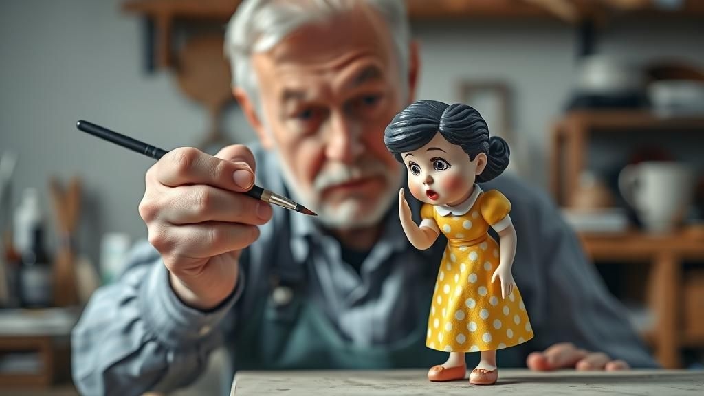 Hyperrealistic Image: Old Man Painting Porcelain Figurine