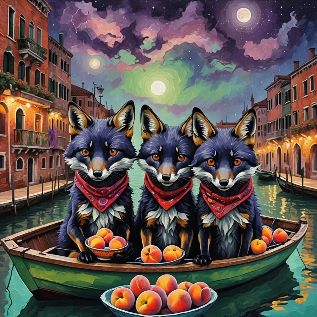 Foxes in Venice: A Psychedelic Impasto Dream