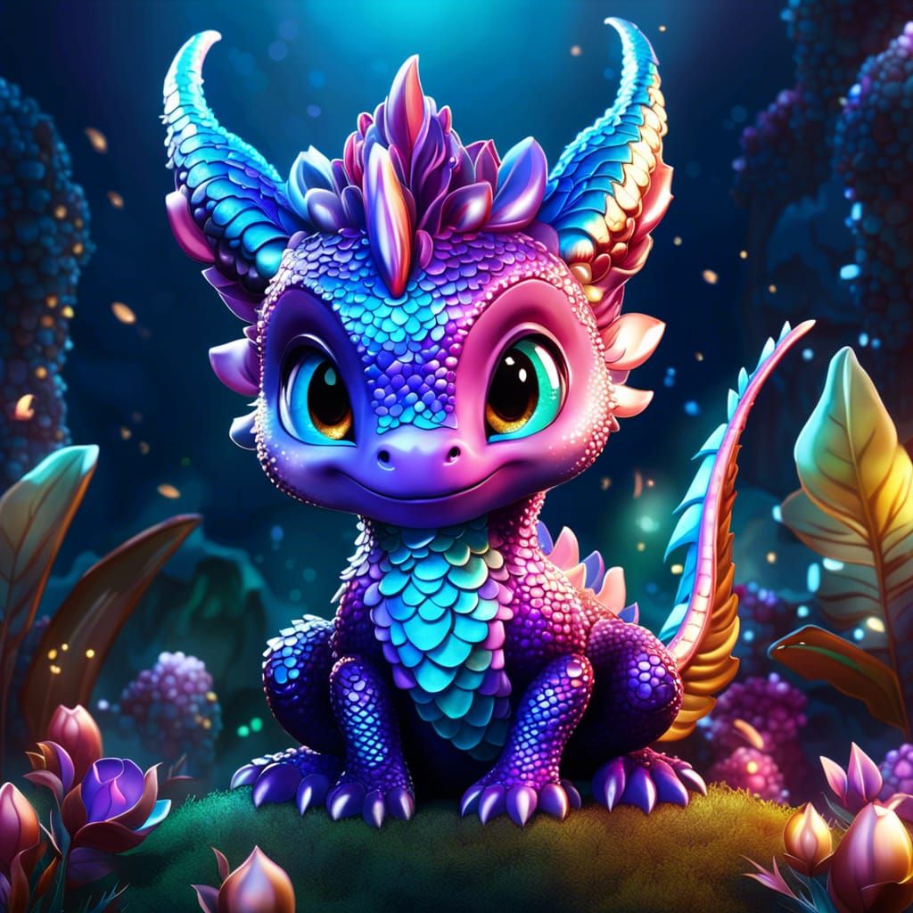 Sparkling Chibi Dragon in Detailed Matte Painting