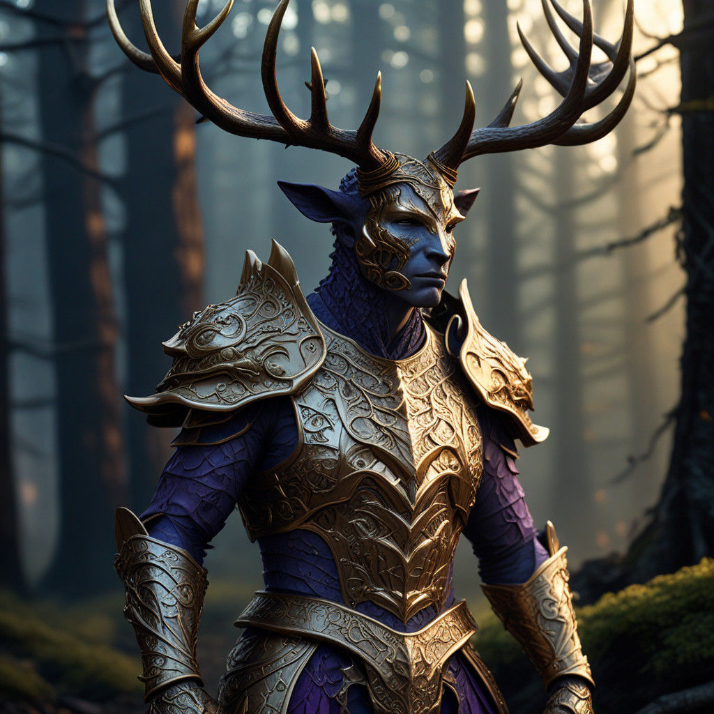 Dark Fantasy Reindeer in Ancient Baroque Armor