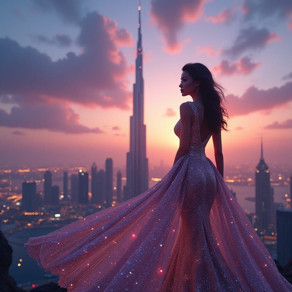 Luxurious Woman Silhouette Blends Fantasy and Photorealism i...