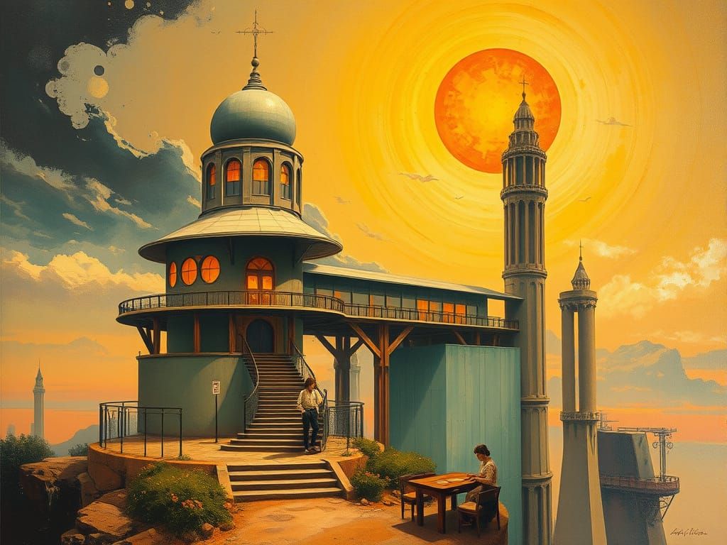 Utopian Architecture in Steampunk Art Nouveau Style