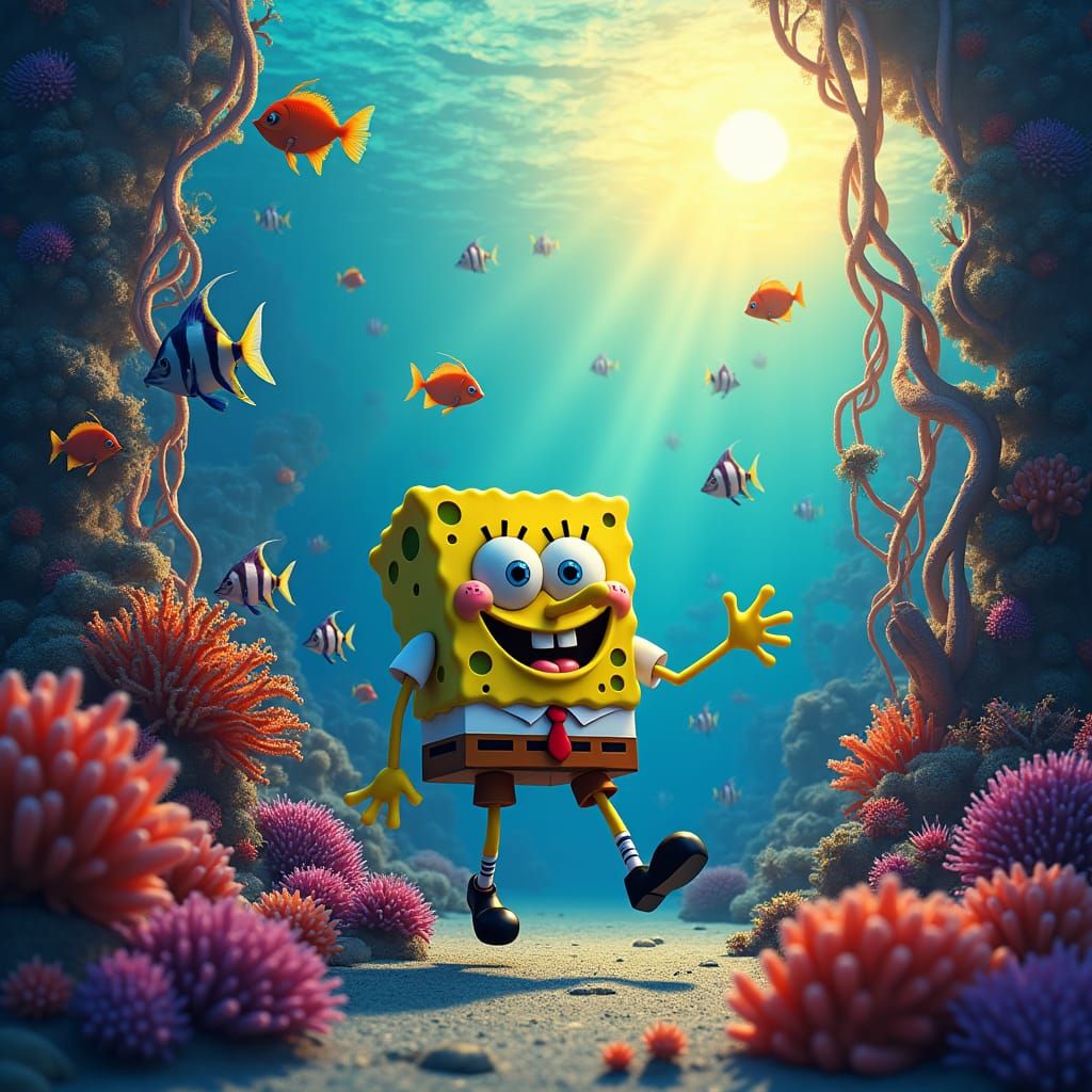 SpongeBob in a Fantastical Underwater Matte Painting