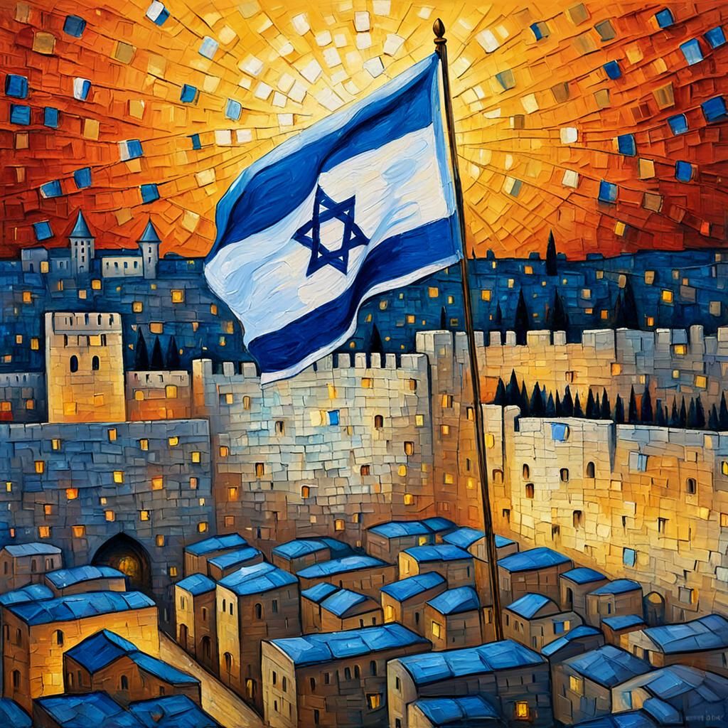 Israeli Flag Waves Above Jerusalem's Western Wall in Neo-Imp...