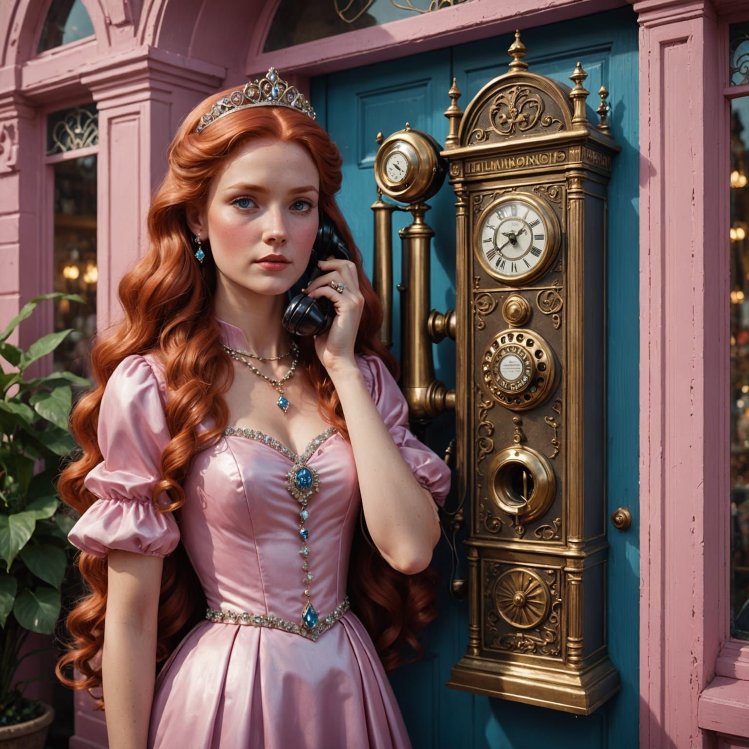 Princess Statue Holding Vintage Phone Outside Gift Shop