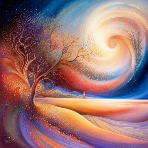 Cosmic Sand Tornado with Fractal Flowers