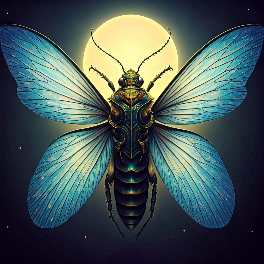 Sacred Insect with Crystal Wings in Mystical Celestial Light