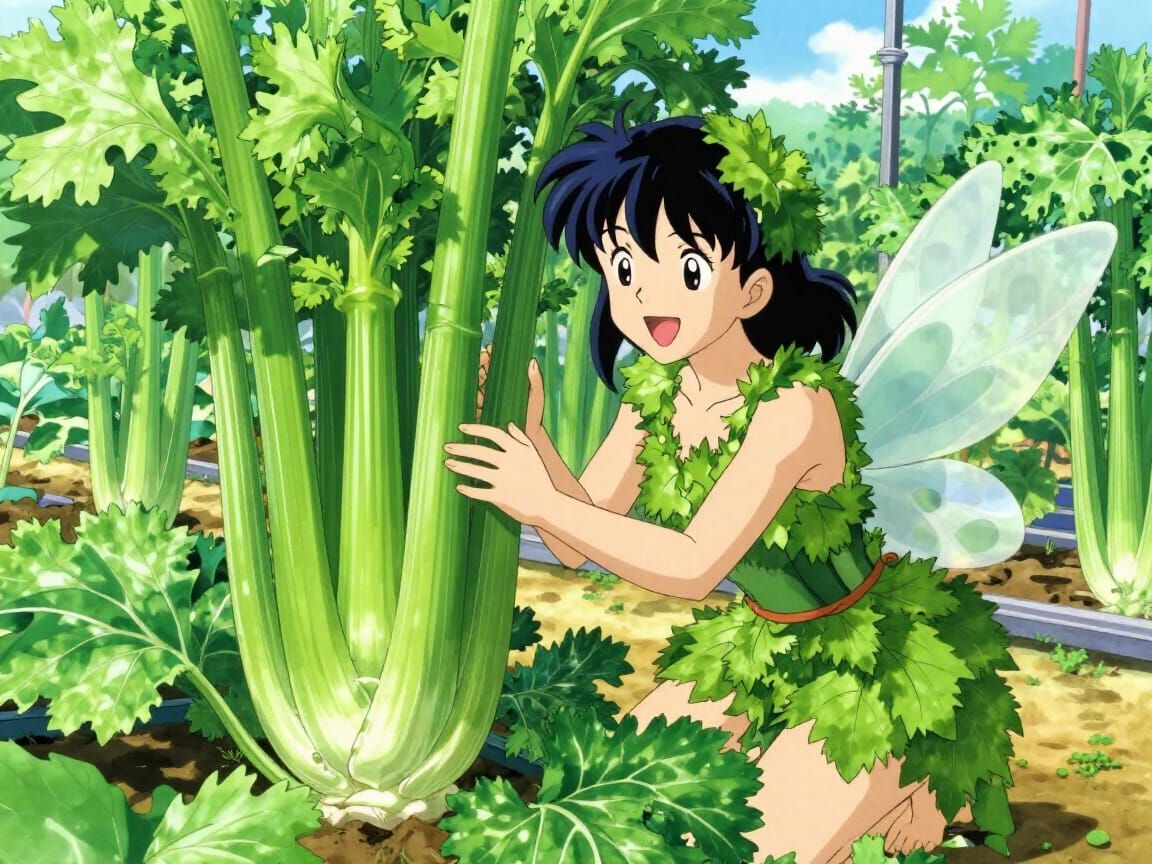 Celery Fairy Inspects Gigantic Vegetable Garden in Anime Sty...