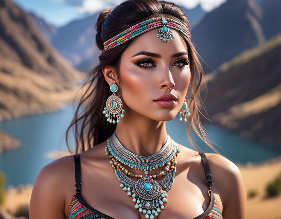 Hyperrealistic Portrait of a Beautiful Peruvian Woman