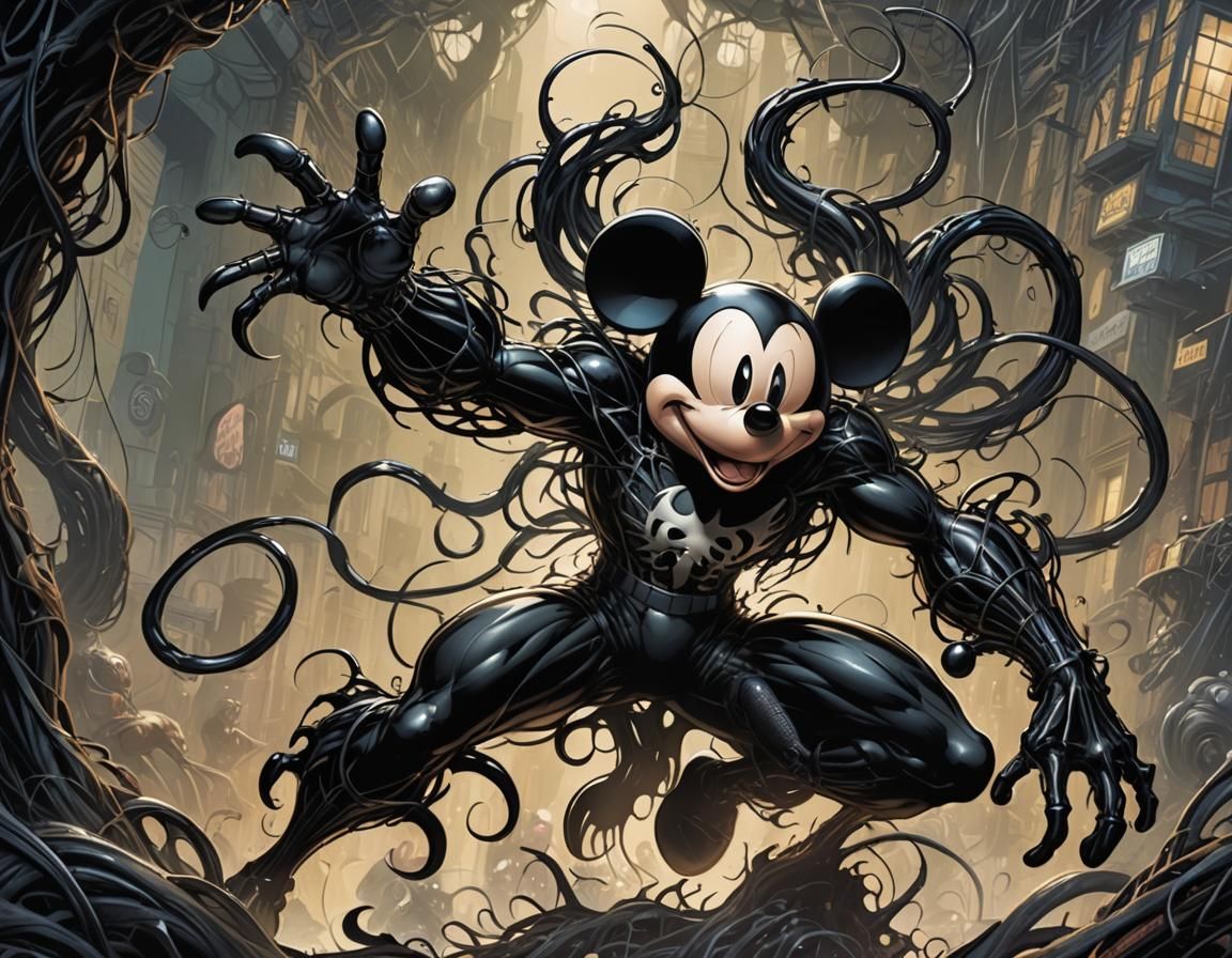 Mickey Mouse Symbiote in Comic Book Art Style