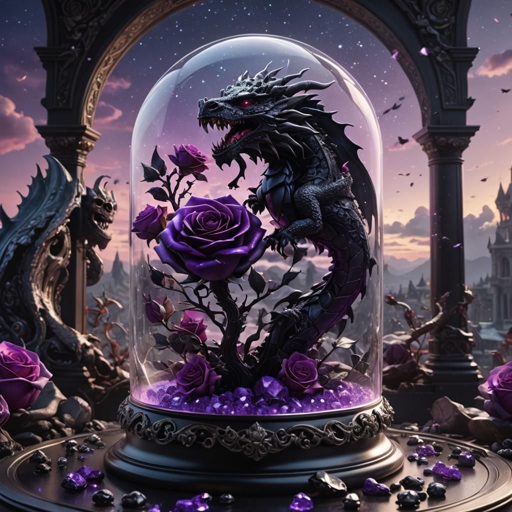 Sugar Rose and Dragon in Glass Dome