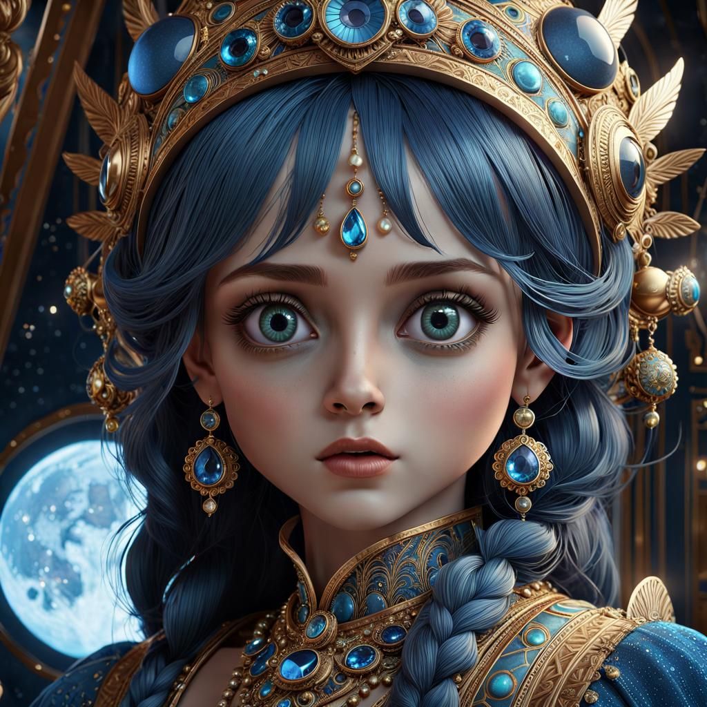 Moody Space Blues Polychromatic Portrait in 16k