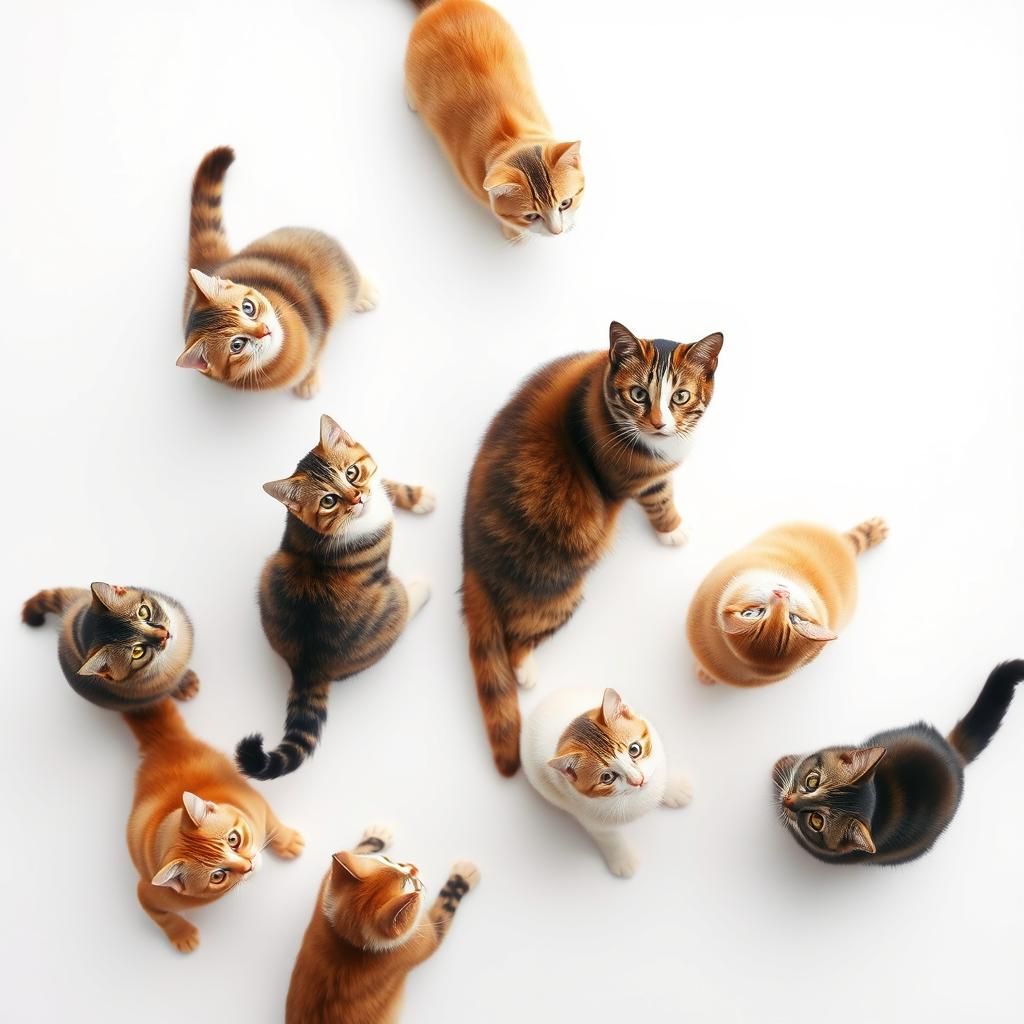 Overhead View of Multiple Cats in Editorial Style