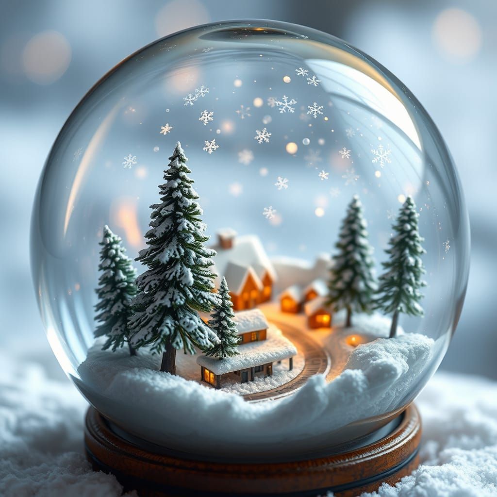 Miniature Winter Village in Glass Snow Globe
