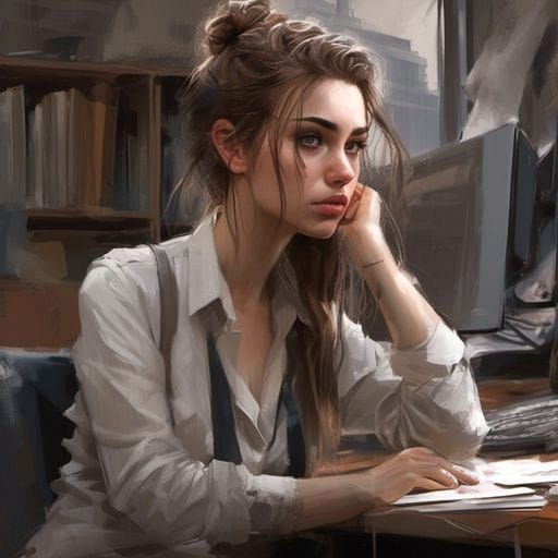 Sad Modern Girl in Office with Stunning Features