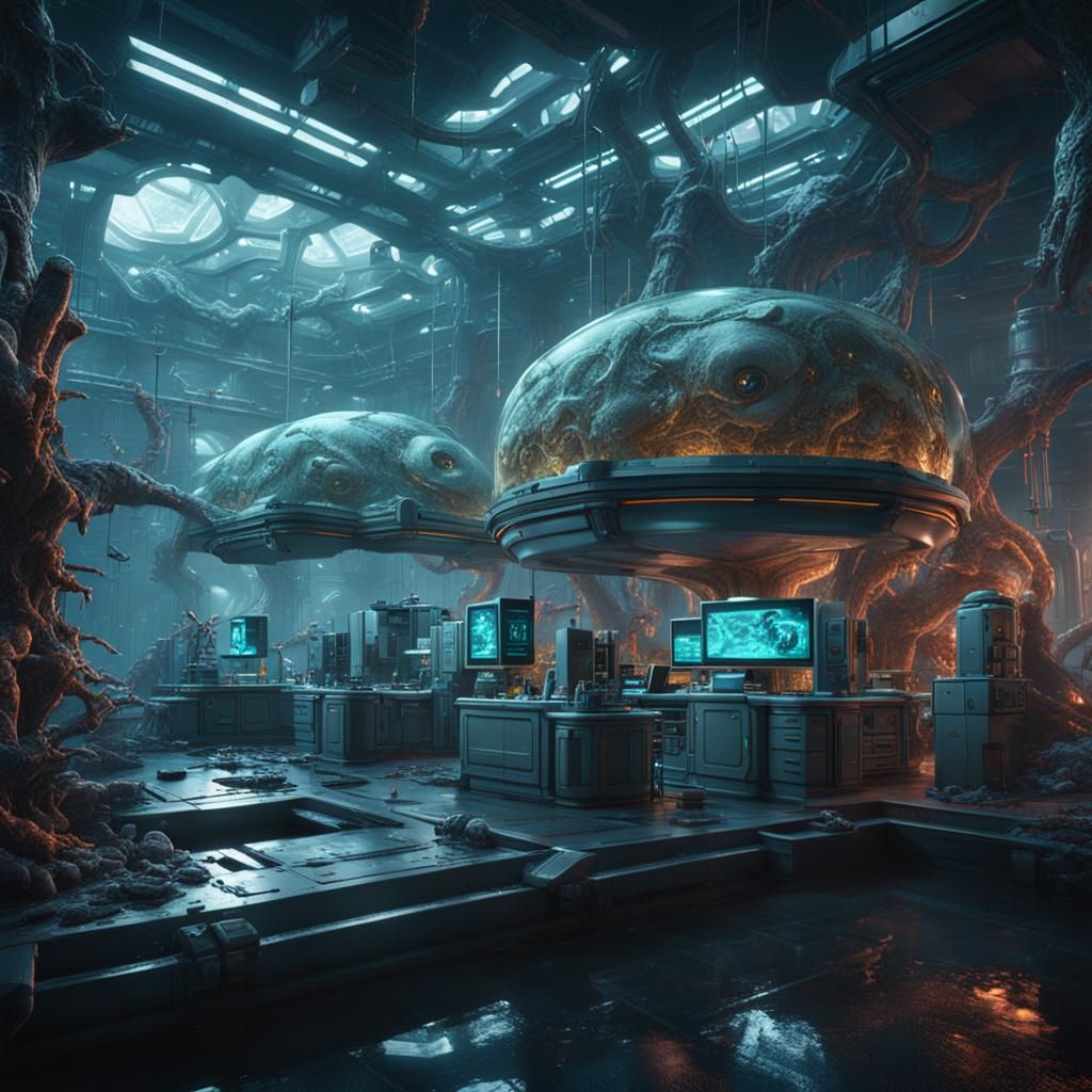 Futuristic Lab Bio Infestation in Detailed Matte Painting