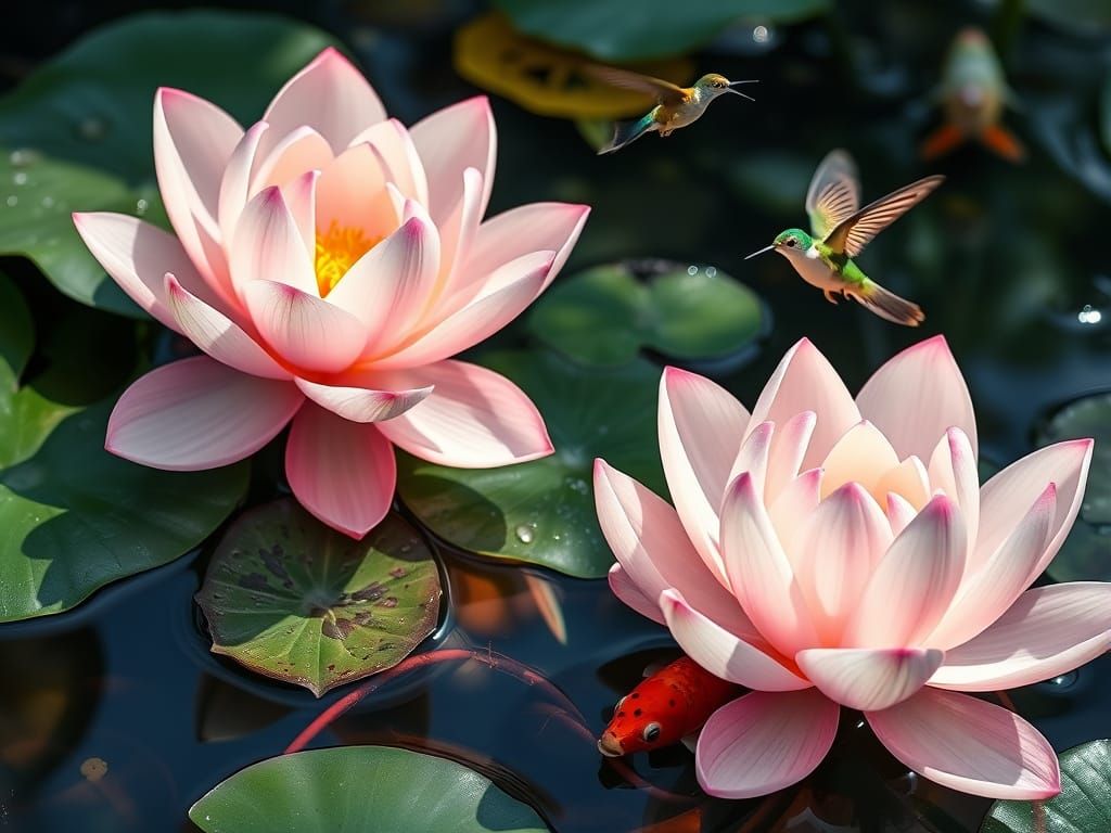 Hummingbirds and Koi