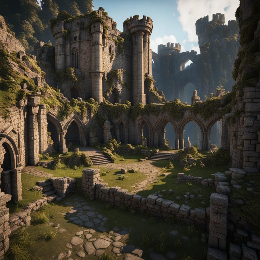Medieval Castle Ruins in 3D Game Cinematic Style