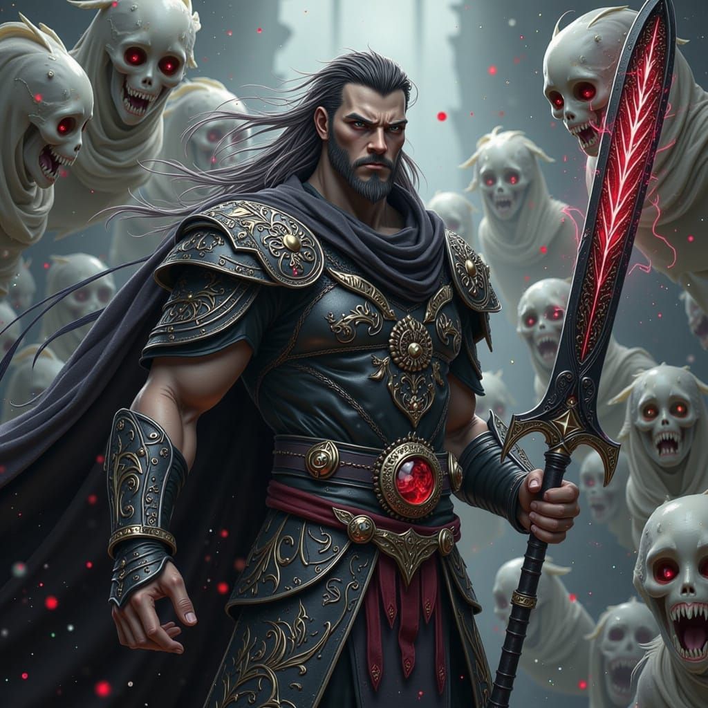 Cyberpunk Warrior in Dark Armor Wields Malicious Blade