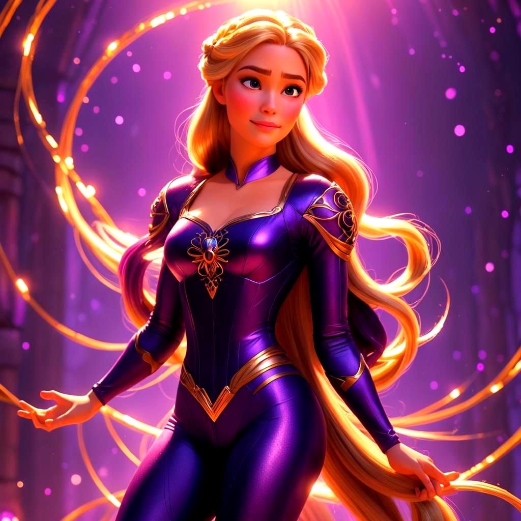 Rapunzel as Superheroine in 3D Digital Art