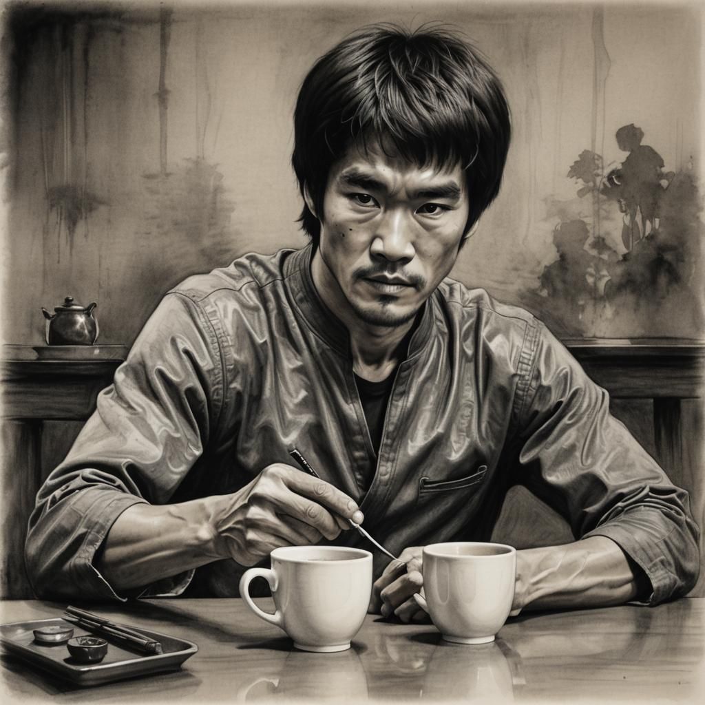 Bruce Lee and Jedi Knight: Charcoal Tea Portrait